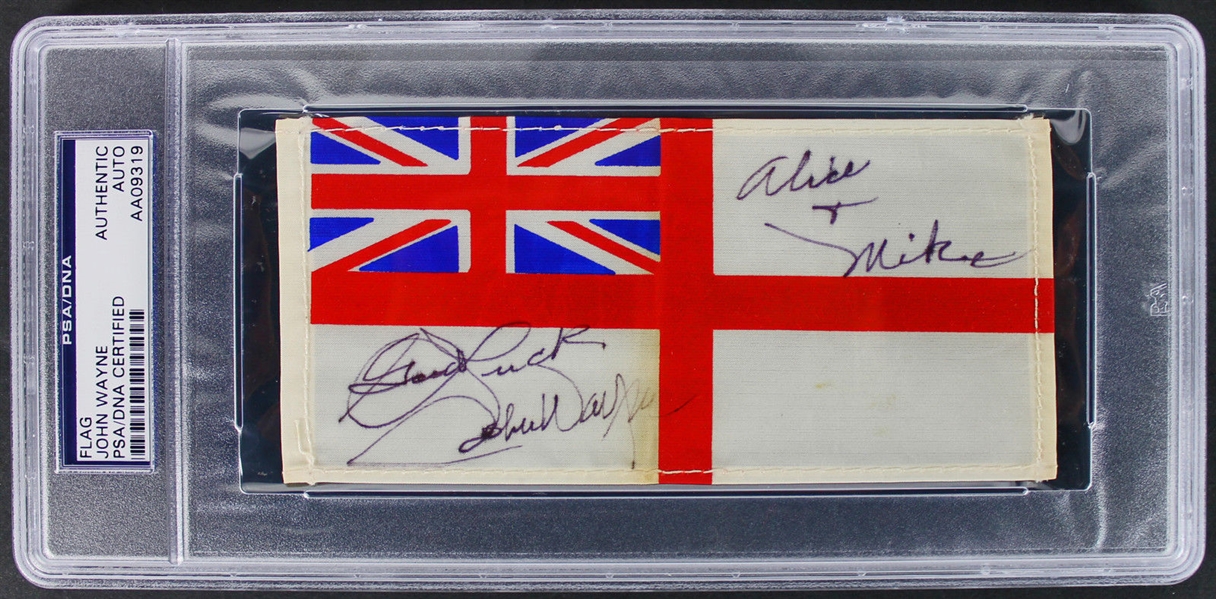John Wayne Signed & Inscribed British Royal Navy Table Flag (PSA/DNA Encapsulated)