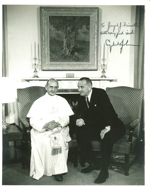 President Lyndon B. Johnson Rare Signed 8" x 10" Photo w/ Pope Paul VI! (BAS/Beckett)