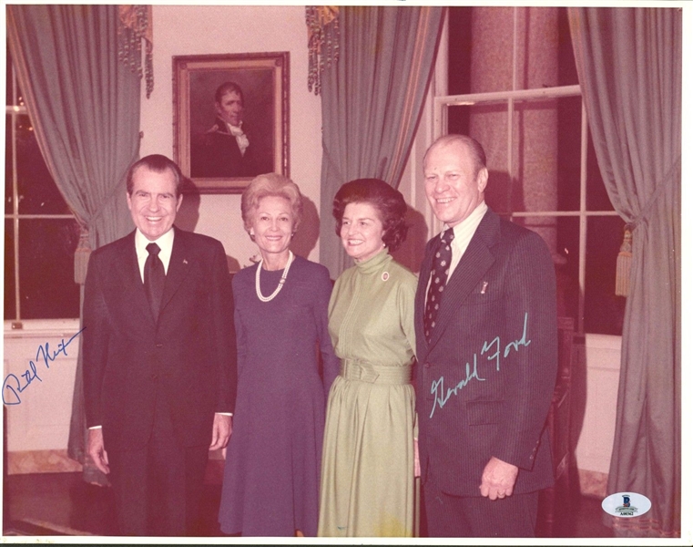 Richard Nixon & Gerald Ford Dual-Signed 11" x 14" Color Photo w/ Pat & Betty (BAS/Beckett)