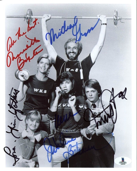 Family Ties Rare Cast Signed 8" x 10" B&W Photo w/ 5 Sigs (BAS/Beckett)
