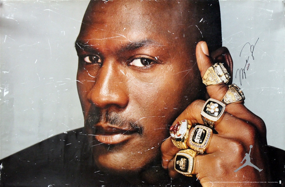 Michael Jordan Signed 26" x 38" Championship Rings Poster (UDA)