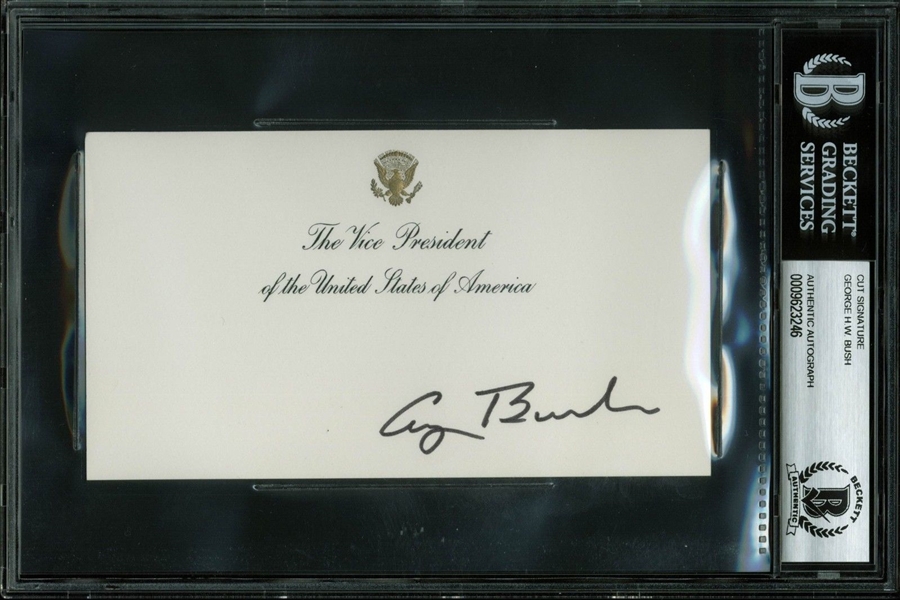George H.W. Bush Signed 3.5" x 5.25" Vice President Card (BAS/Beckett Encapsulated)