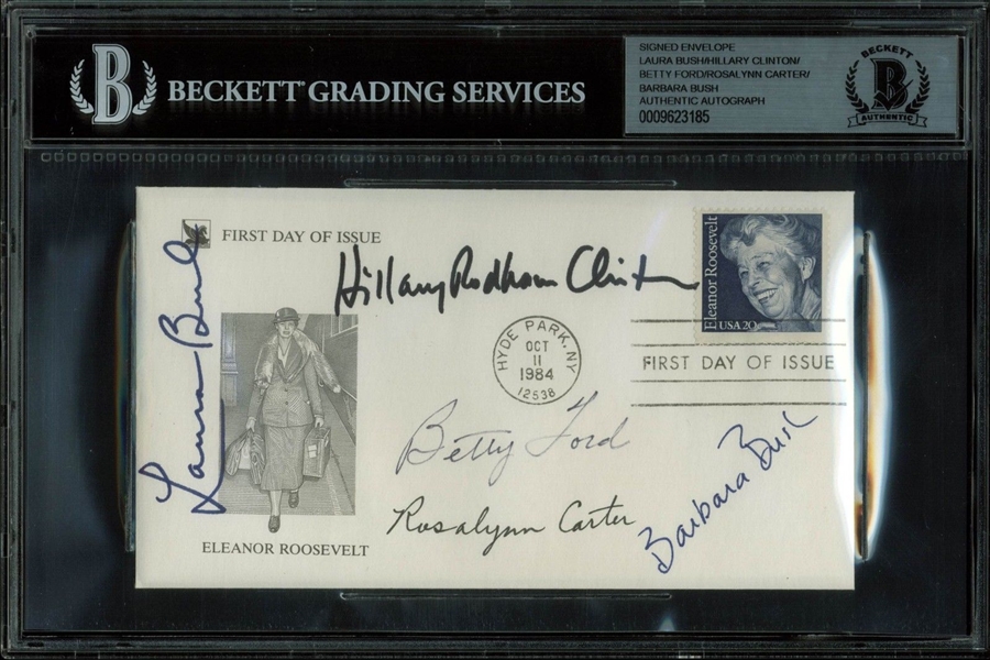 First Ladies: Multi-Signed 3.5" x 6" First Day Cover w/ 5 Signatures! (BAS/Beckett Encapsulated)