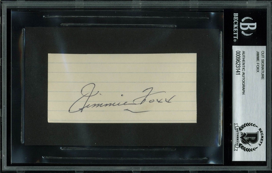 Jimmie Foxx Signed 2" x 4" Notebook Page Cut (BAS/Beckett Encapsulated)