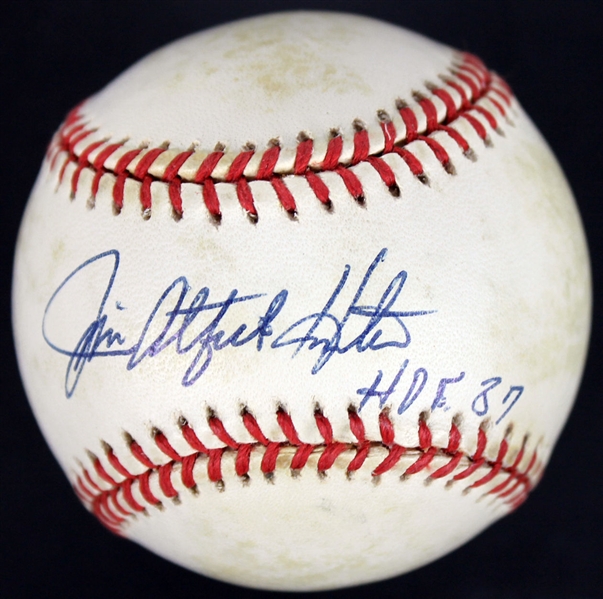 Jim "Catfish" Hunter Signed OAL Baseball w/ "HOF 87" Inscription (PSA/DNA)