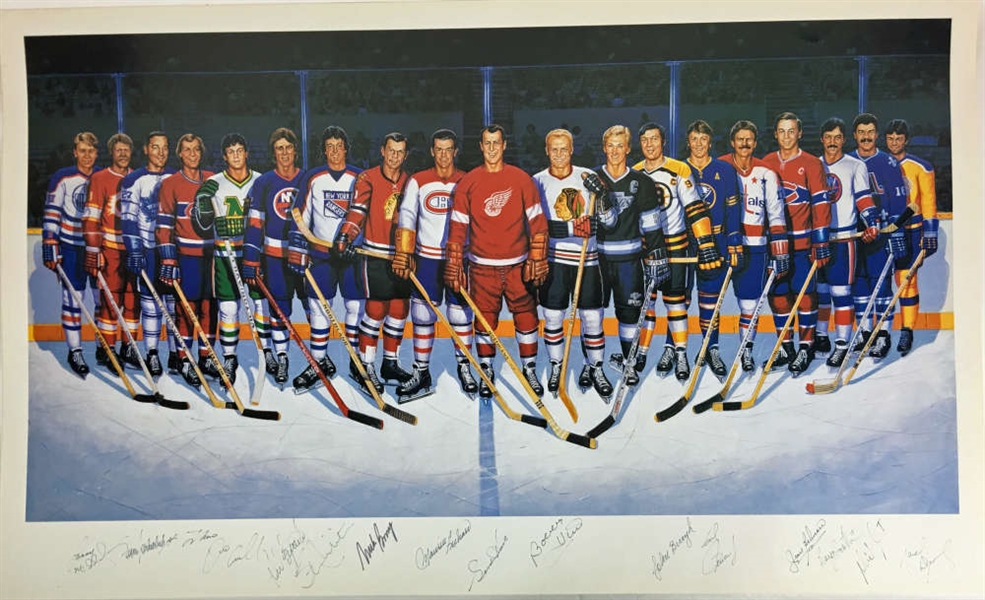 500 Goal Scorers Multi-Signed 22" x 37" Ron Lewis Lithograph w/ 15 Signatures (PSA/DNA)