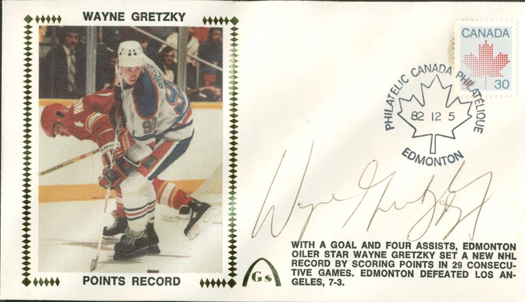 Wayne Gretzky Signed Points Record 1982 First Day Cover (Beckett/BAS Guaranteed)