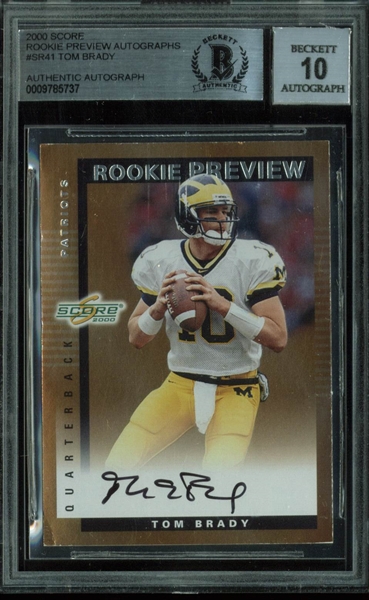 Tom Brady Signed 2000 Score Rookie Preview Card - Beckett Graded 10 Auto!