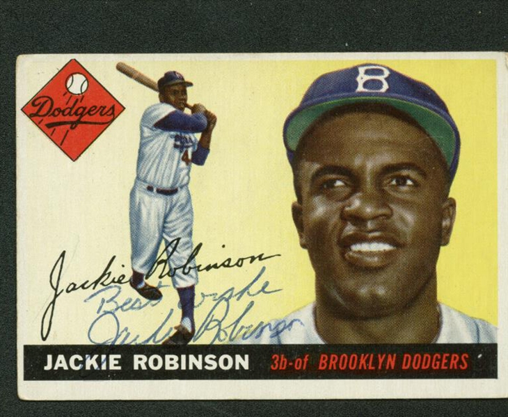Jackie Robinson Signed 1955 Topps Baseball Card (JSA)