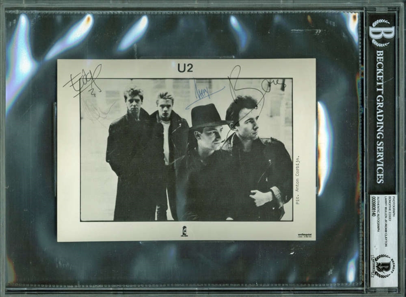 U2 Group Signed Vintage 6" x 8" Black & White Photograph (Beckett)