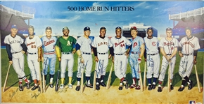 500 Home Run Club Signed Ron Lewis Art Poster (11 Sigs) w/Mantle, Williams, etc (JSA)