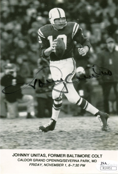 Johnny Unitas Signed 5" x 3" Vintage Colts Postcard Photograph (JSA)