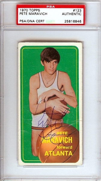 Pistole Pete Maravich Incredibly Rare Signed 1970 Topps Rookie Card #123 - The First We Have Ever Offered! (PSA/DNA Encapsulated)