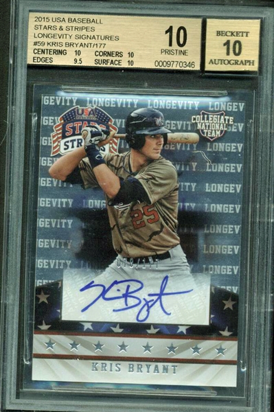 Kris Bryant Signed 2015 USA Baseball Rookie Card BGS Perfect Graded 10 10!