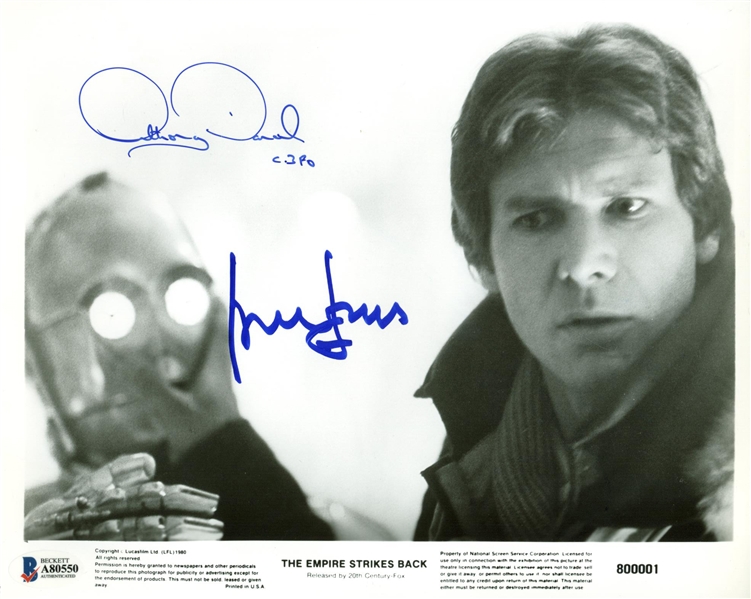 Star Wars: Harrison Ford & Anthony Daniels Signed 8" x 10" TESB Press Photograph (Beckett)