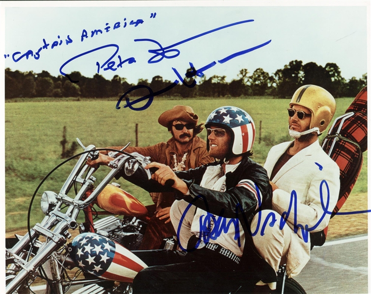 Easy Rider Rare Cast Signed 8" x 10" Photo w/ Nicholson, Fonda & Hopper (PSA/DNA)