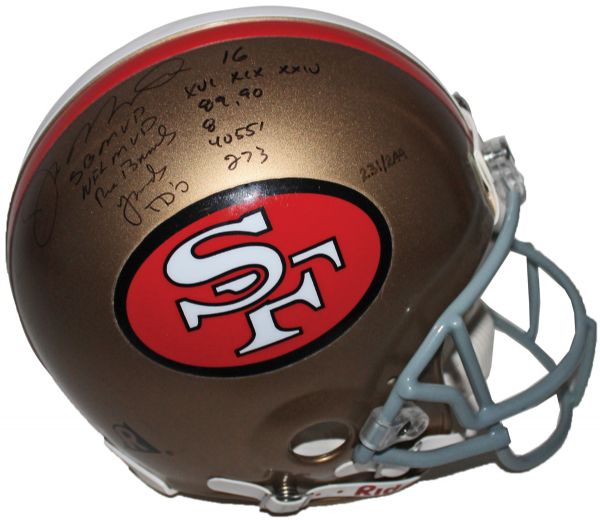 Joe Montana Signed 49ers Authentic Proline Helmet w/ 5 Handwritten Career Stats! (JSA)