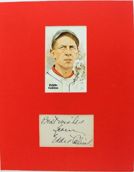 Eddie Collins Matted Display with Signed & Inscribed Sheet (JSA)