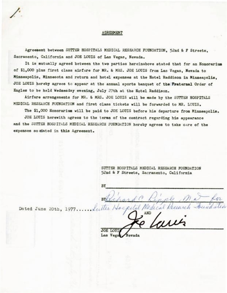 Joe Louis Signed 1977 Medical Document (PSA/DNA)