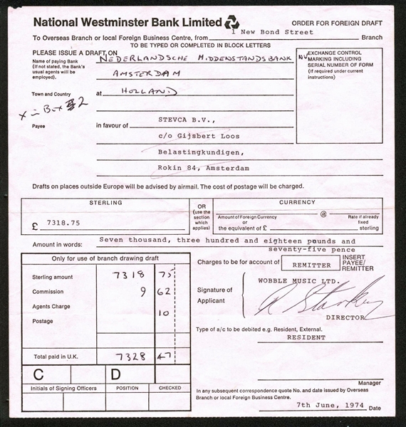Ringo Starr Signed 1974 Bank Document w/ RARE Legal Name ("R. Starkey") Autograph! (PSA/DNA)