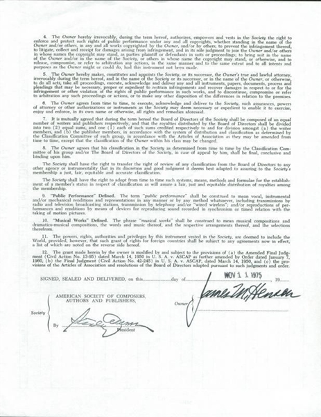 The Muppets: Jim Henson Signed 1975 ASCAP Document w/ Rare Full Name Signature (PSA/DNA)