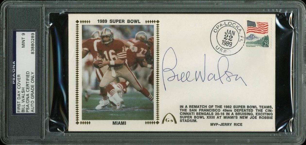 Bill Walsh Signed 1989 Super Bowl First Day Cover (PSA/DNA Graded MINT 9)