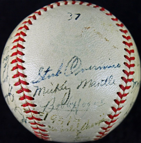 1951 W.S. Champion New York Yankees Team-Signed (24) OAL Baseball w/ Mantle, Berra, Stengel & 21 Others (PSA/DNA)