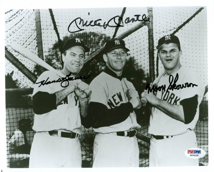 Mickey Mantle, Hank Bauer & Moose Skowron 8" x 10" B&W Photo (PSA/DNA)