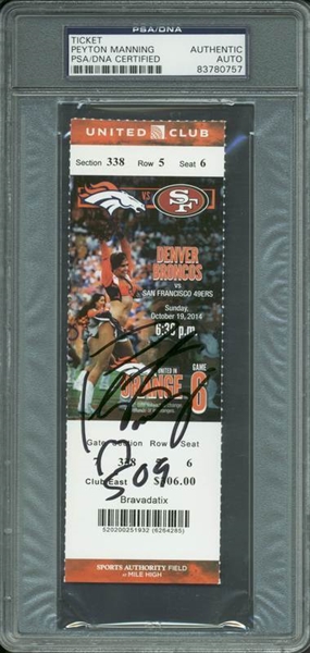 Peyton Manning Signed 2014 Record Breaking Game Ticket! (PSA/DNA Encapsulated)