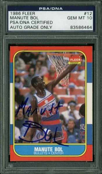 Manute Bol Signed 1986 Fleer Basketball Card GEM MINT 10! (PSA/DNA Encapsulated)