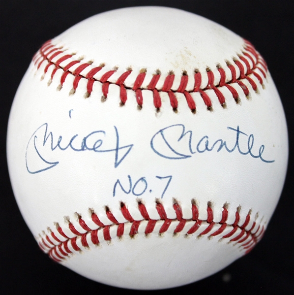 Mickey Mantle Signed OAL Baseball w/ "No. 7" Inscription (BAS/Beckett & UDA)