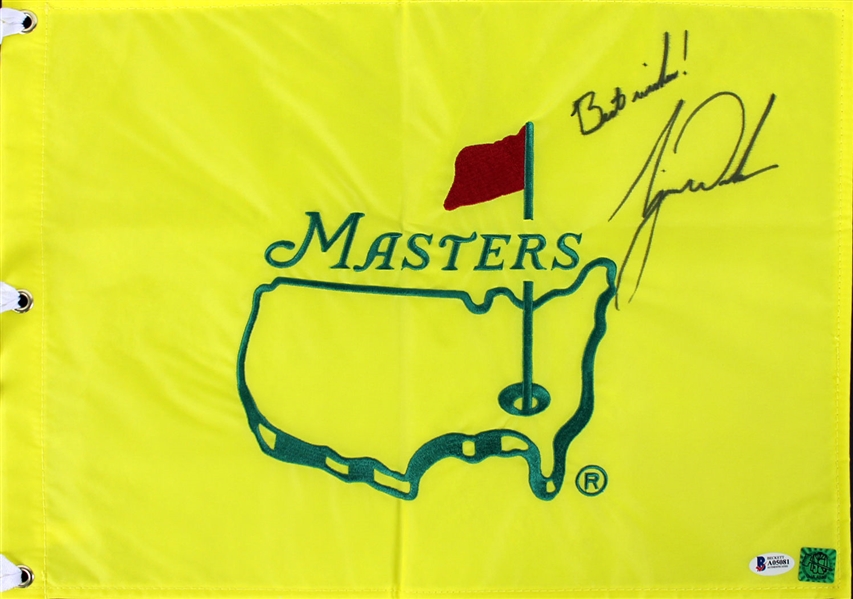 Tiger Woods Signed Masters Souvenir Pin Flag (BAS/Beckett)