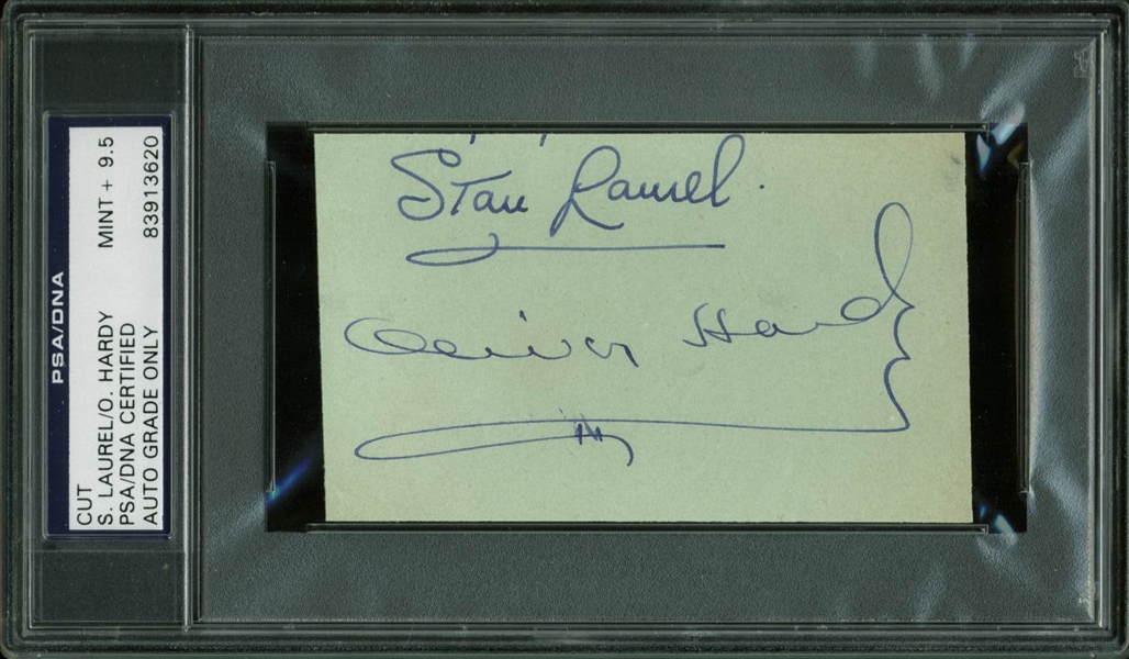 Stan Laurel & Oliver Hardy Vintage Dual Signed Sheet (PSA/DNA Graded MINT 9.5)