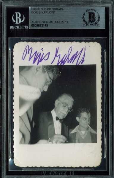 Rare Boris Karloff Signed 2.5" x 3.5" B&W Candid Photo (BAS/Beckett Encapsulated)