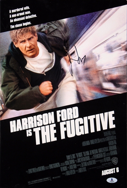 Harrison Ford Signed 12" x 18" "The Fugitive" Mini Movie Poster (BAS/Beckett)