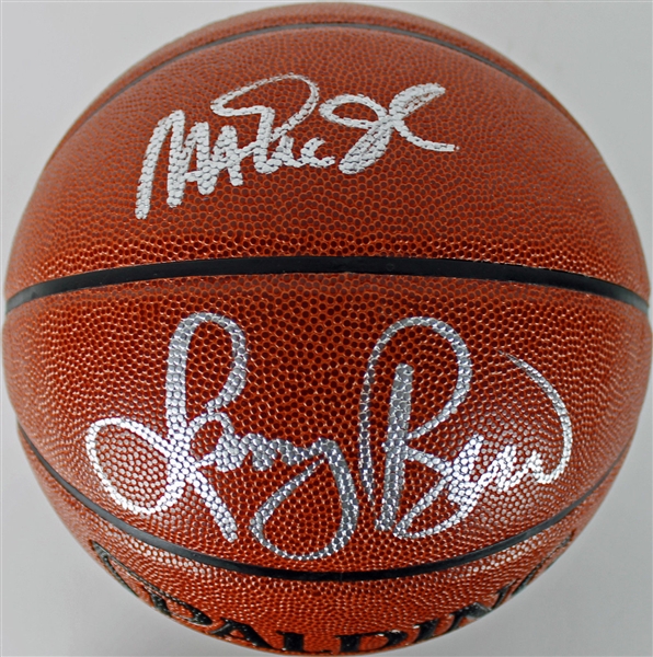 Magic Johnson & Larry Bird Dual-Signed Spalding NBA I/O Model Basketball (PSA/DNA)