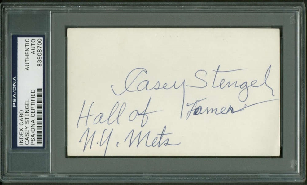 Casey Stengel Signed 3" x 5" Index w/ "Hall of Fame" Inscription (PSA/DNA)