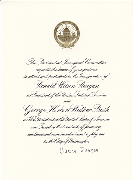 Nancy Reagan In-Person Signed 1981 Presidential Inauguration Invitation with Exact Proof (Beckett/BAS Guaranteed)