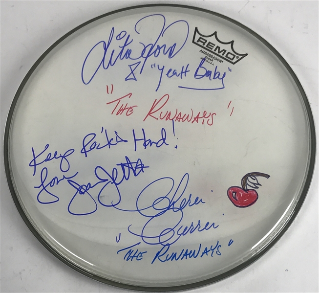 The Runaways Ultra Rare Original Group Signed 12-Inch Drumhead with Ford, Jett & Currie! (Beckett/BAS Guaranteed)