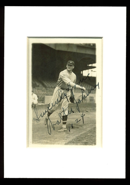 Walter Johnson Superb Signed 3.5" x 4.75" Photo from 1924 (JSA)