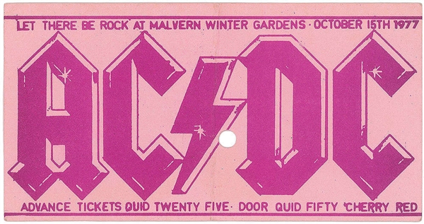 AC/DC Original Worcestershire 1977 Concert Ticket Malvern Winter Gardens 