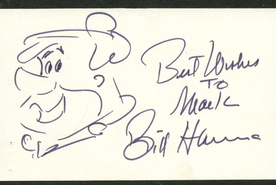 Bill Hanna Signed & Hand Sketched 3" x 5" Notecard (Beckett/BAS Guaranteed)