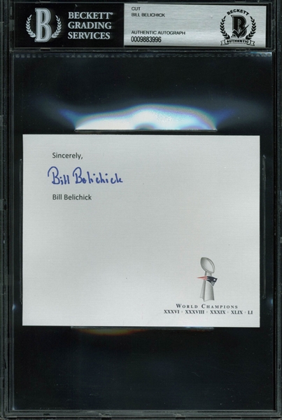 Patriots: Bill Belichick Signed 4" x 5" Document Cut (BAS/Beckett Encapsulated)