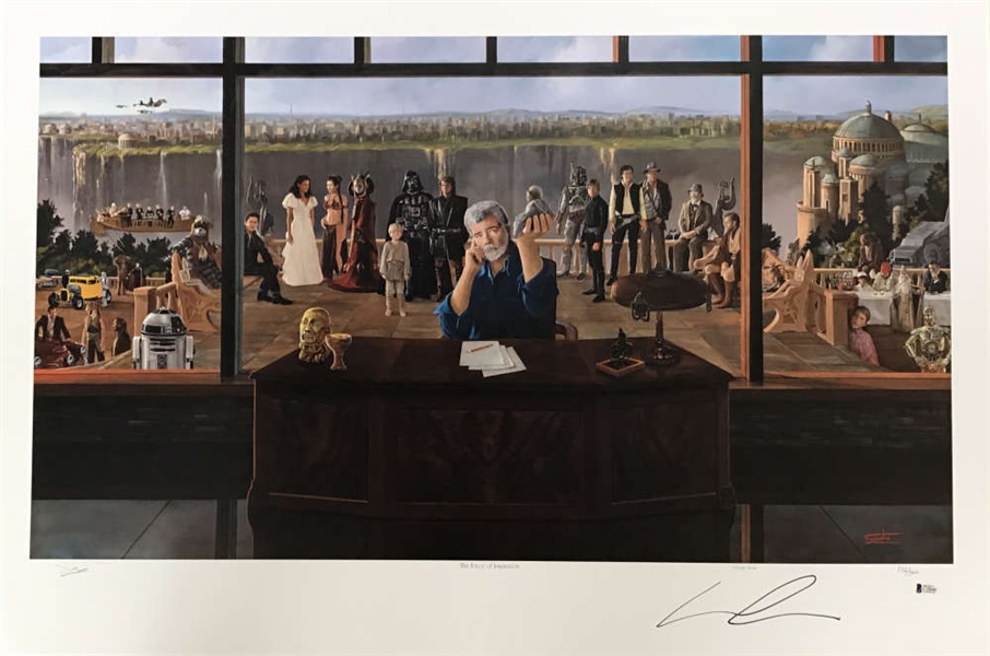 STAR WARS: Impressive Signed Limited Edition George Lucas Lithograph w/ His Characters! (Beckett)