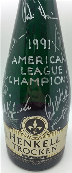 1991 WS Champion Minnesota Twins Used & Team Signed Champagne Bottle w/ Puckett! (PSA/DNA)