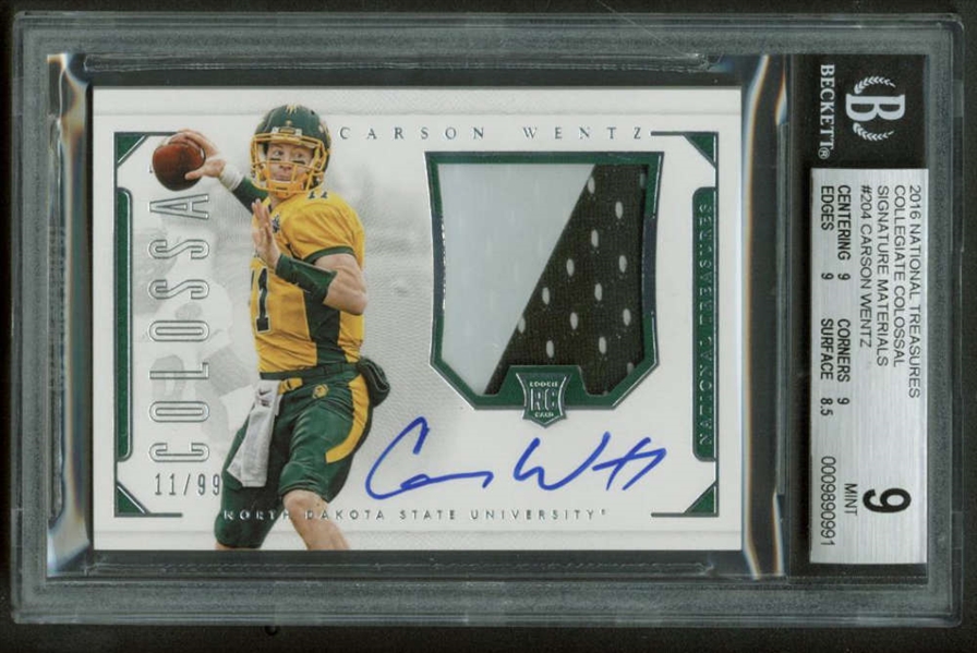 Carson Wentz Signed 2016 National Treasures Collegiate Jersey Card BGS 9 w/ 10 Auto!