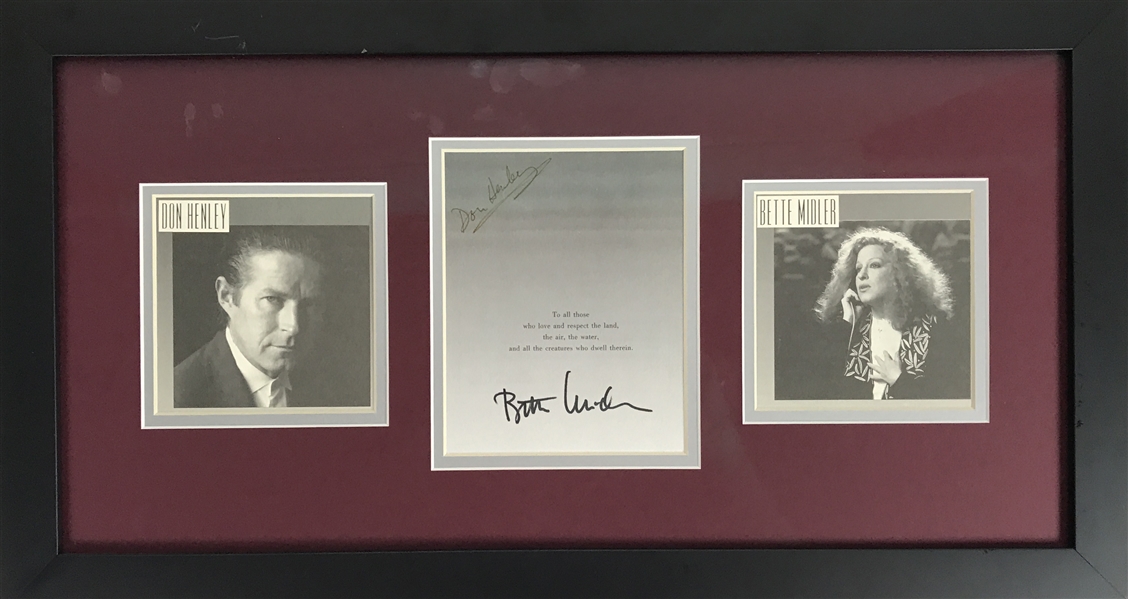 Don Henley & Bette Middler Dual Signed 12" x 20" Framed Display (PSA/DNA)