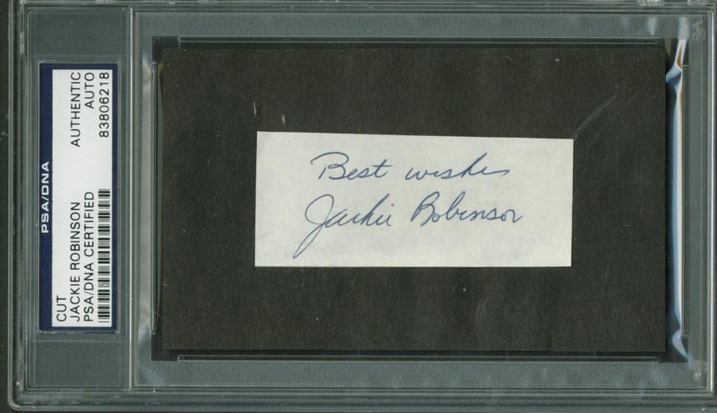 Jackie Robinson Near-Mint Signed 1.5" x 3.5" Album Page (PSA/DNA Encapsulated)