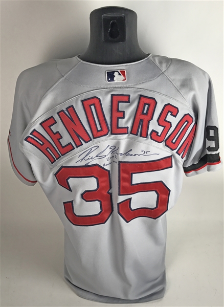 Rickey Henderson Signed & Game Used/Worn 2002 Boston Red Sox Jersey (Grey Flannel & PSA/DNA)