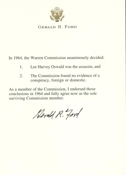 President Gerald R. Ford Signed Warren Commission Statement on Personal Letterhead (PSA/DNA)